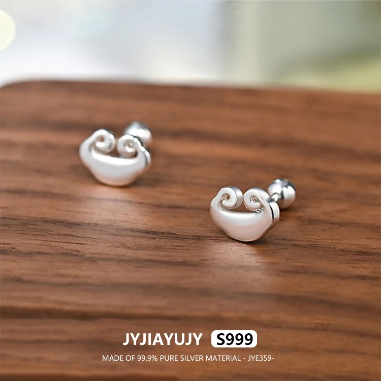 

JYJIAYUJY 100% Whole Original Pure Silver S999 Screw Back Earrings In Stock Cloud Fashion Jewelry Gift Daily JYE359