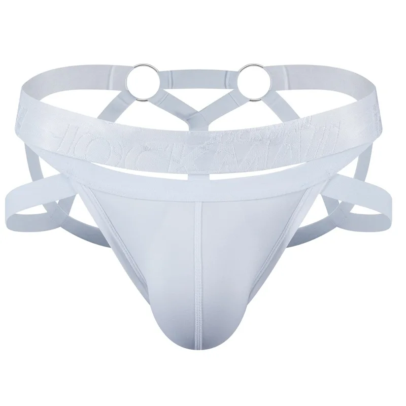 Mens Underwear Sexy Thong Transparent Ice Silk Bundled Through Steel Ring Bandage Hollowed Out  Lingerie Sissi Jockestraps