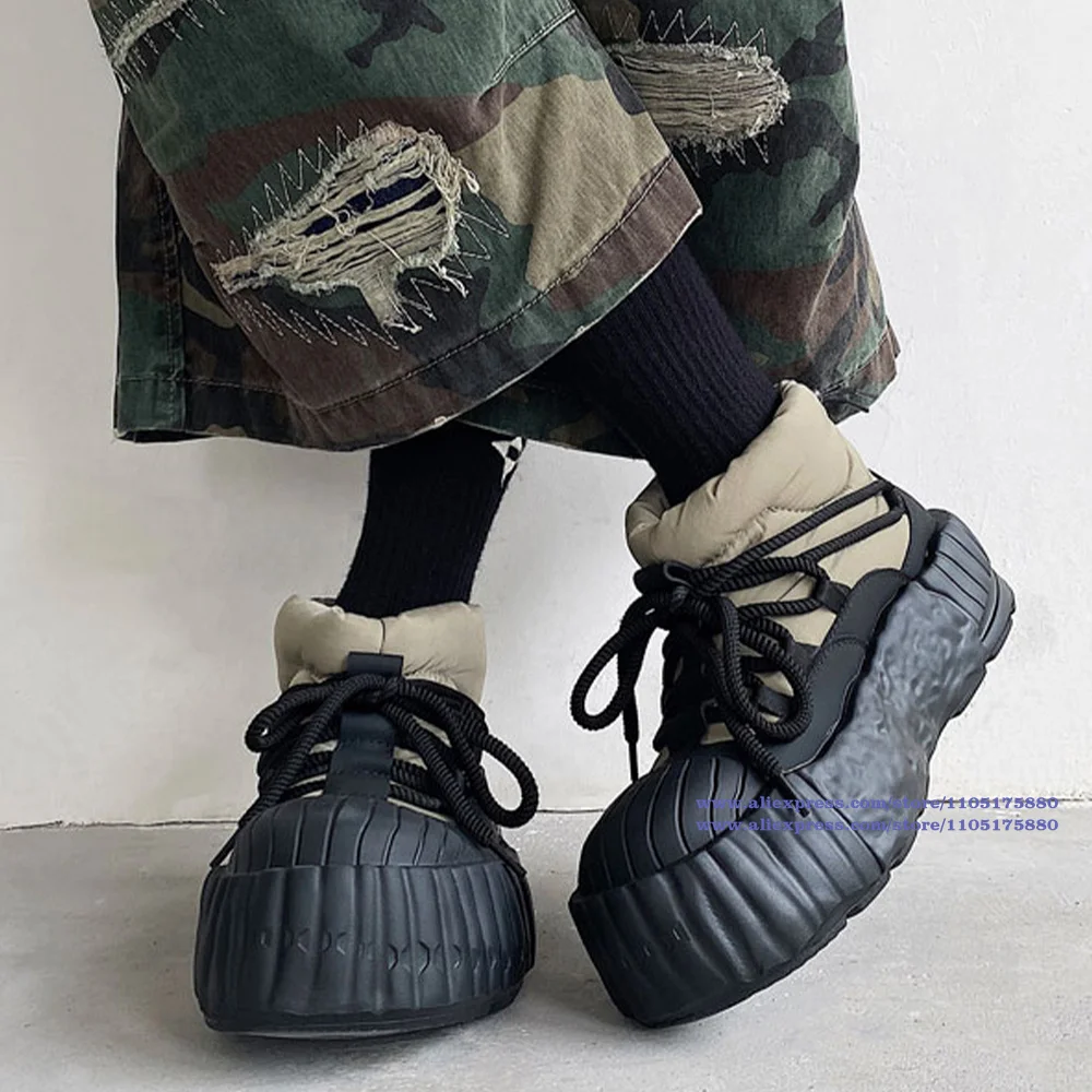 

Thick-Soled Cross Strap Snow Boots Big Round Toe High Top Warm Men's Boots Height Increasing Men's Booties Designer Men Boots