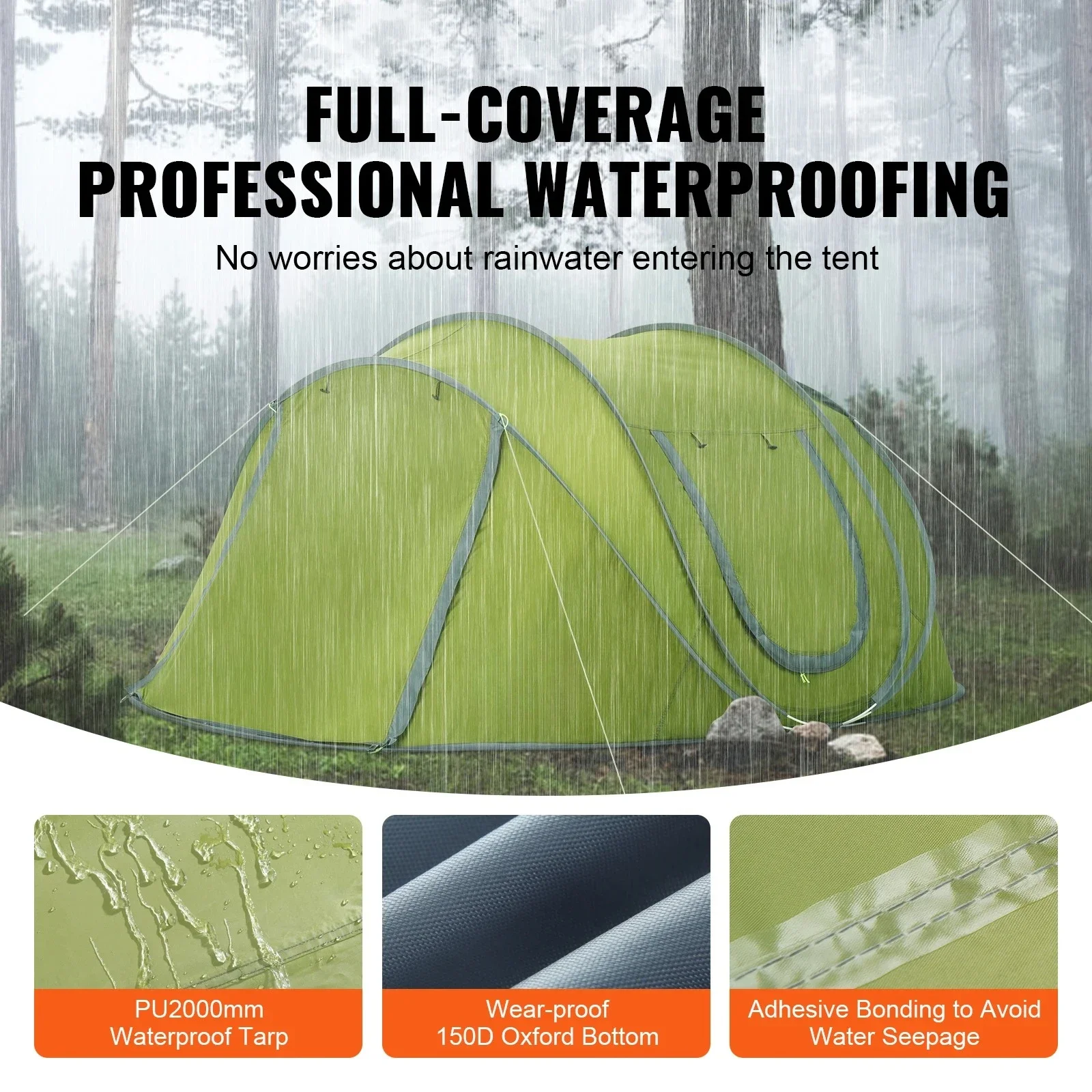 4 Person Pop Up Tent Waterproof Easy Setup Backpacking Tent With Door And Window For Outdoor Family Camping