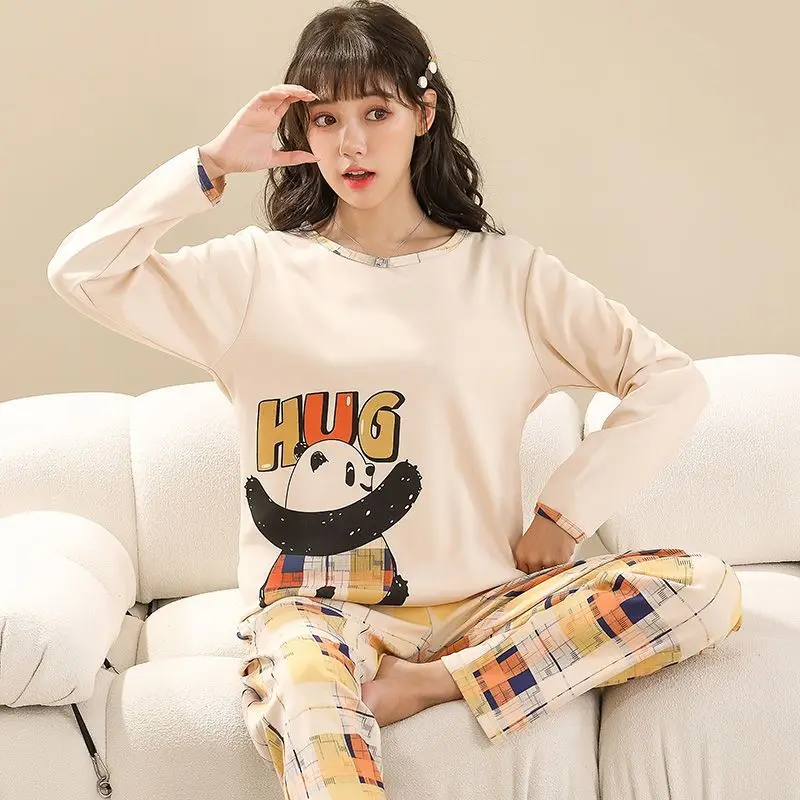 Anime Cartoon One Piece Luffy Women\'s Pure Cotton Pajamas Spring and Autumn New Long Sleeve Large Size Cute Home Clothes Set