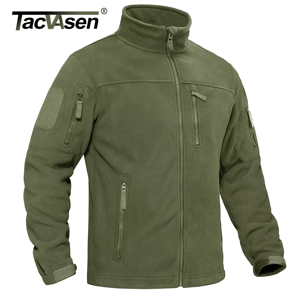 TACVASEN-Chaqueta de forro polar para hombre, abrigo suave y cálido a prueba de viento con cremallera completa, múltiples bolsillos con cremallera, rompevientos para senderismo y trabajo al aire libre