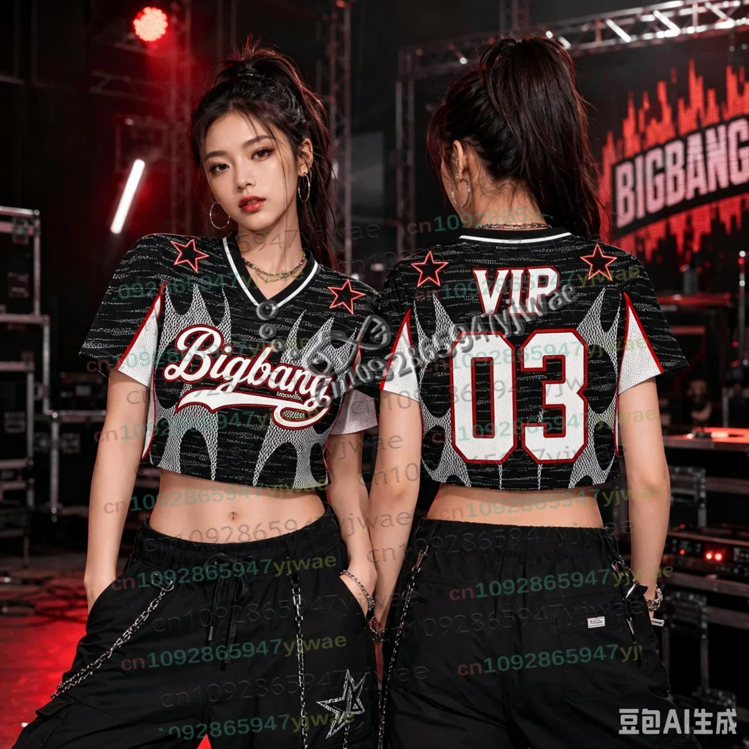 Kpop Group Mesh Crop Top Football Jersey Kpop VIP G-dragon Taeyang Daesung World Tour Concert Out For Fans Gift Women's Clothing