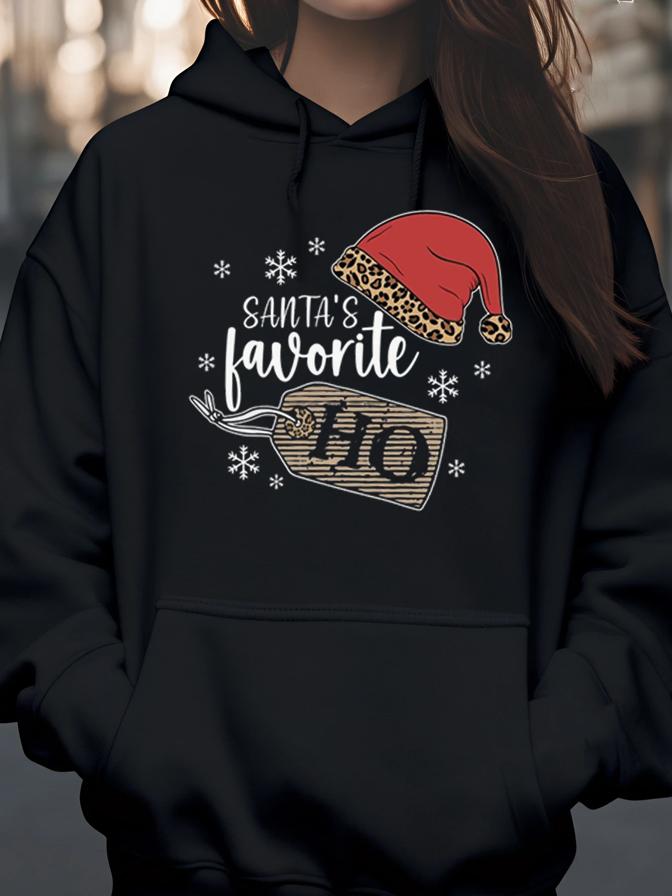 

Любимый Санта-Клаус с леопардовым принтом, Рождественская толстовка с капюшоном, праздничный подарок для женщин