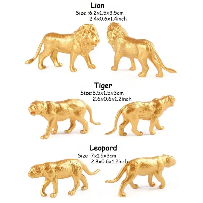 Figurines d'animaux dorés pour décor de fête préChristophe, jouets d'Auckland, safari, zoo, jungle, océan sauvage, mer, animaux marins, fête d'anniversaire