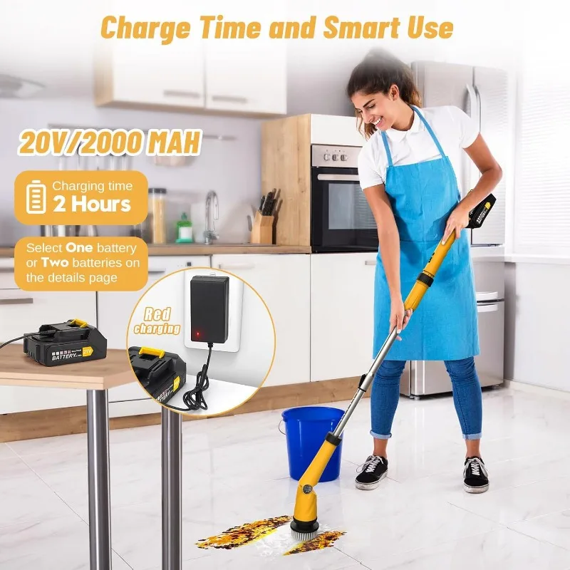 Qimedo Electric Spin Scrubber with Two Batteries, 1200 RPM High Power Electric Scrubber for Cleaning, Shower Cordless Cleaning