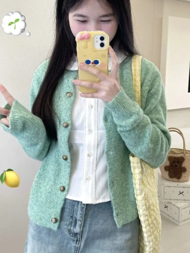 

Женский вязаный открытый кардиган в Корейском стиле, верхняя одежда ранней осени, свитер Aosphere College Sle, джет, весна-осень-зима