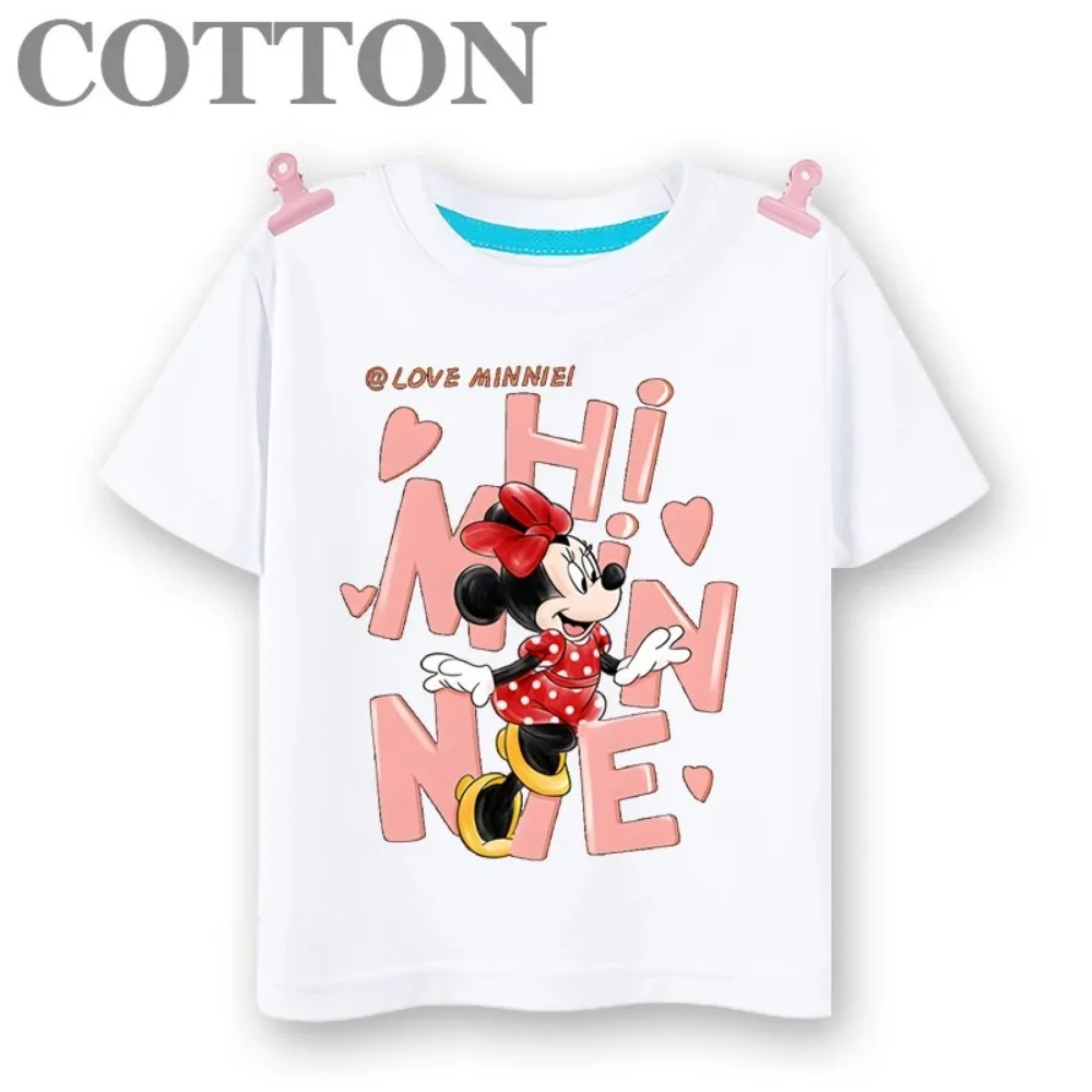 Cotton Disney Mickey Donald Duck Fashion Casual Girls Top Children's Short Sleeve T-shirt with Cute Print Pattern