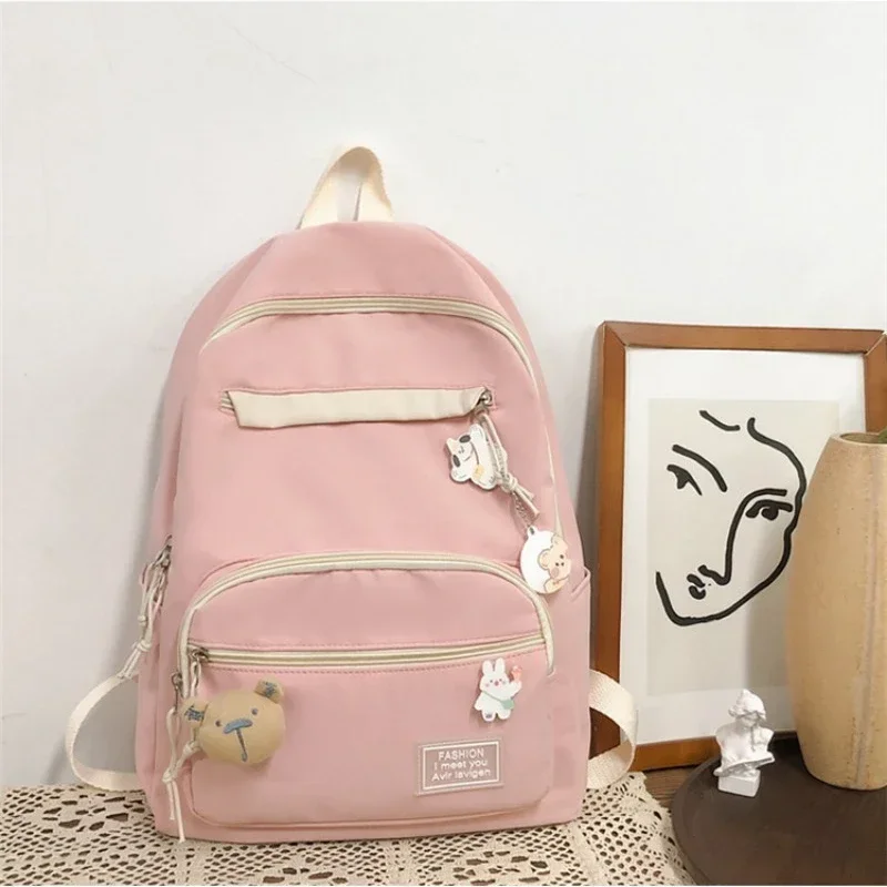 Solid Color Schoolbags for Girls Student Canvas Backpack Zipper Large Schoolbag Japanese Cute Schoolbags