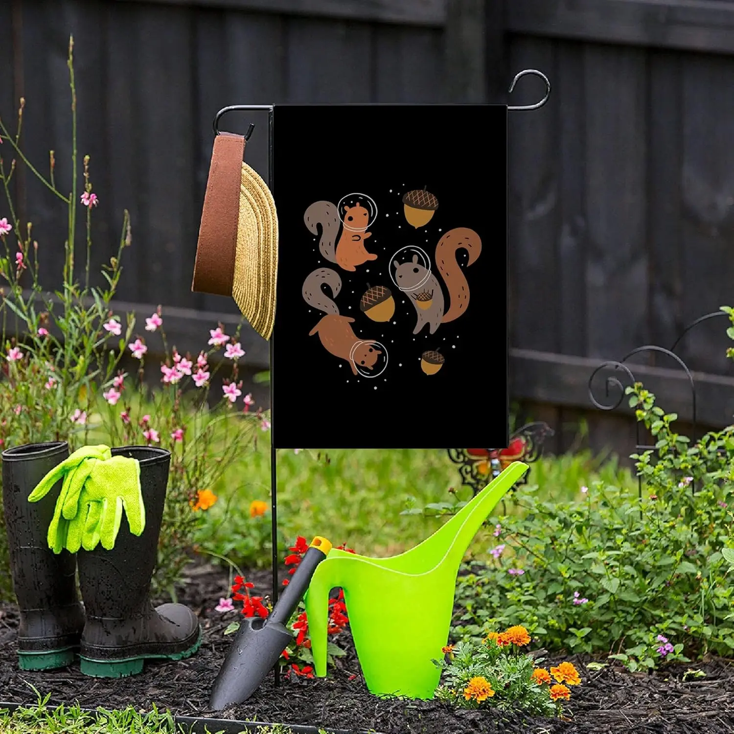 LookHUMAN Squirrels in Space Fun Garden or Yard Flag