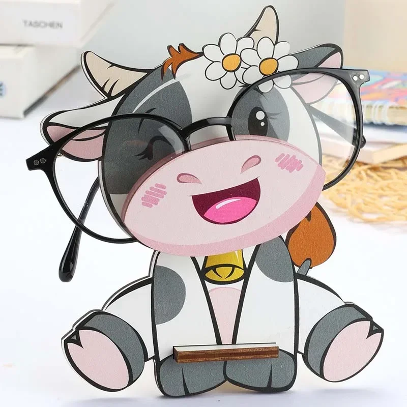 Oaoleer Cute Cartoon Cow Eyewear Display Racks 3D Wooden Carving Animal Glasses Storage Holders Eyeglasses Accessories Supplies