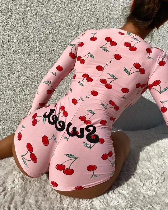 Women's jumpsuit shorts for spring and summer 2025, new fashionable and sexy women's fruit printed home jumpsuit shorts