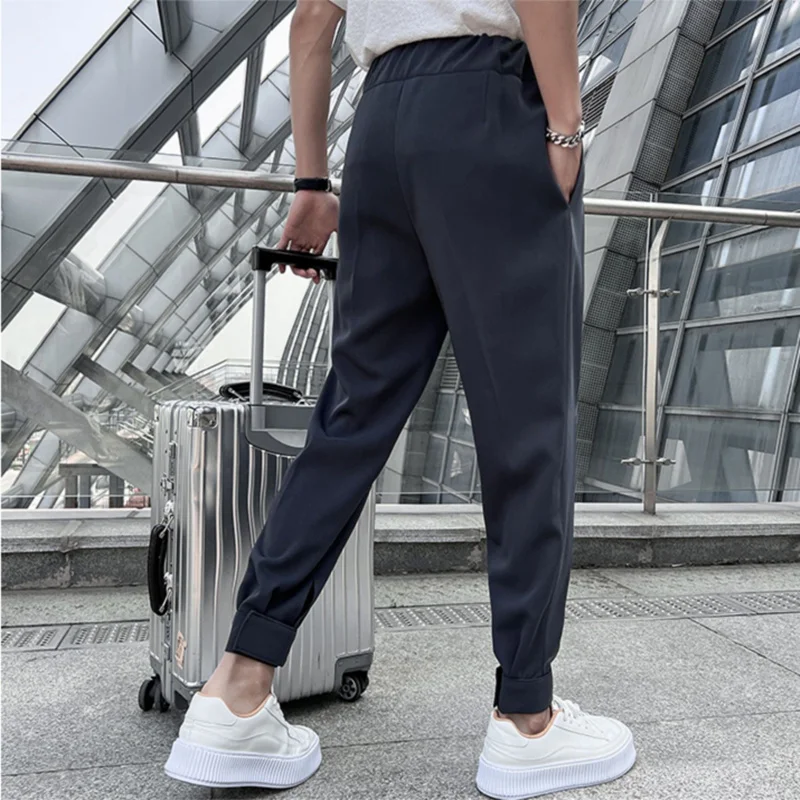 Pantalon d'été drapé à taille élastique pour homme, tenue décontractée de bureau, à la mode, fête sociale, été 2022