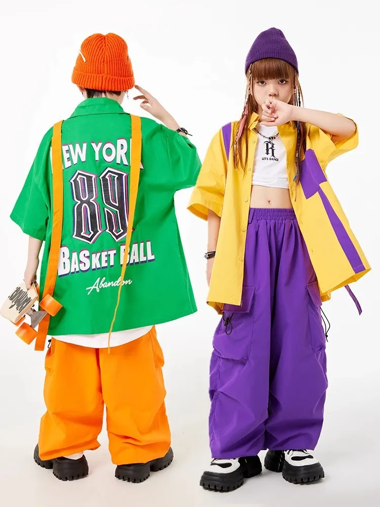 

Fashion Loose Shirt Coat Girls' Clothes Hip Hop Kids Dance Costume Boys Street Dancing Performance Catwalk Stage Costume