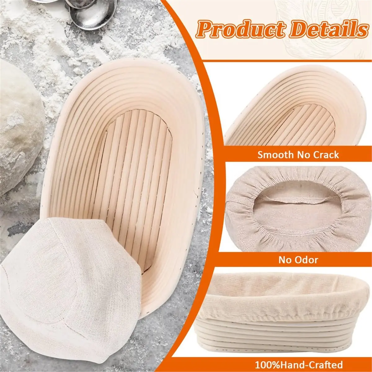 Oval Banneton Proofing Basket Set, Rattan Sourdough Bread Baskets with Linen Liners, Dough Baking Bowls
