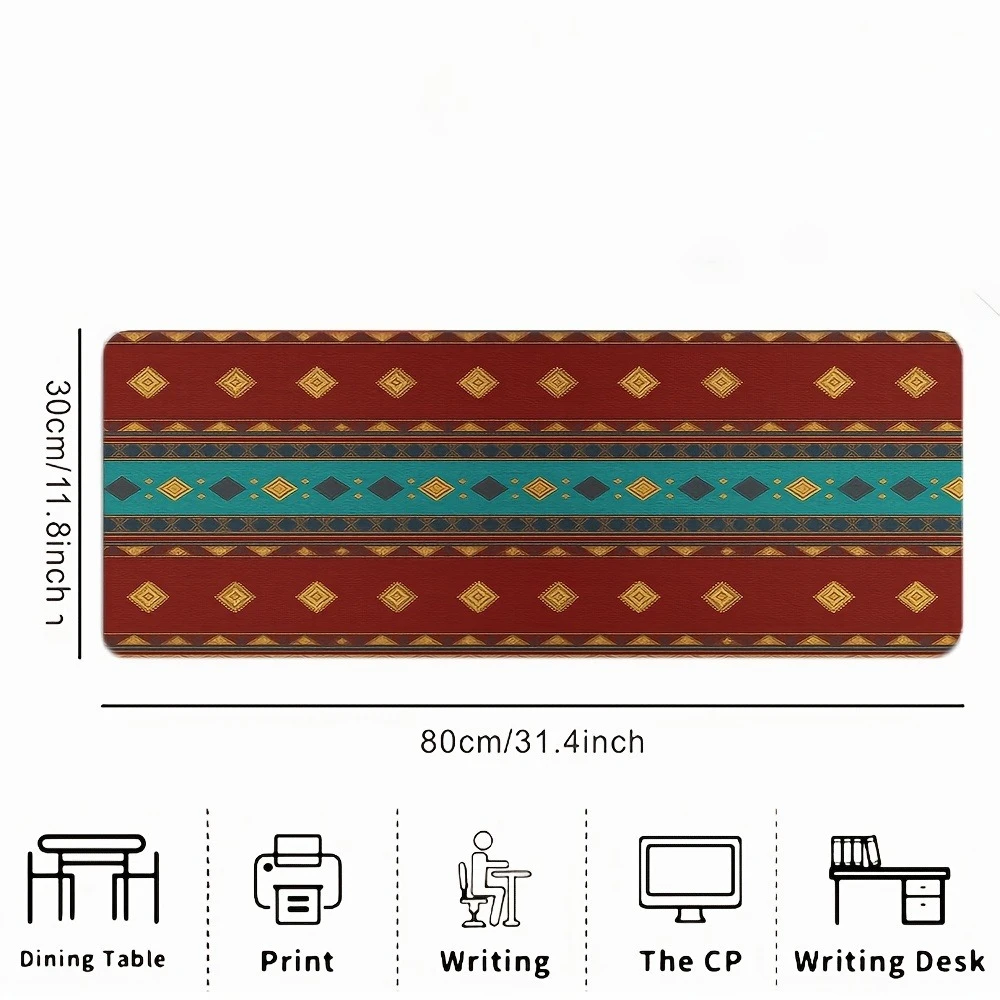 Bold ethnic check pattern, in red and blue-green,Bohemian tribal style, anti-slip mat, suitable for office games, smooth surface