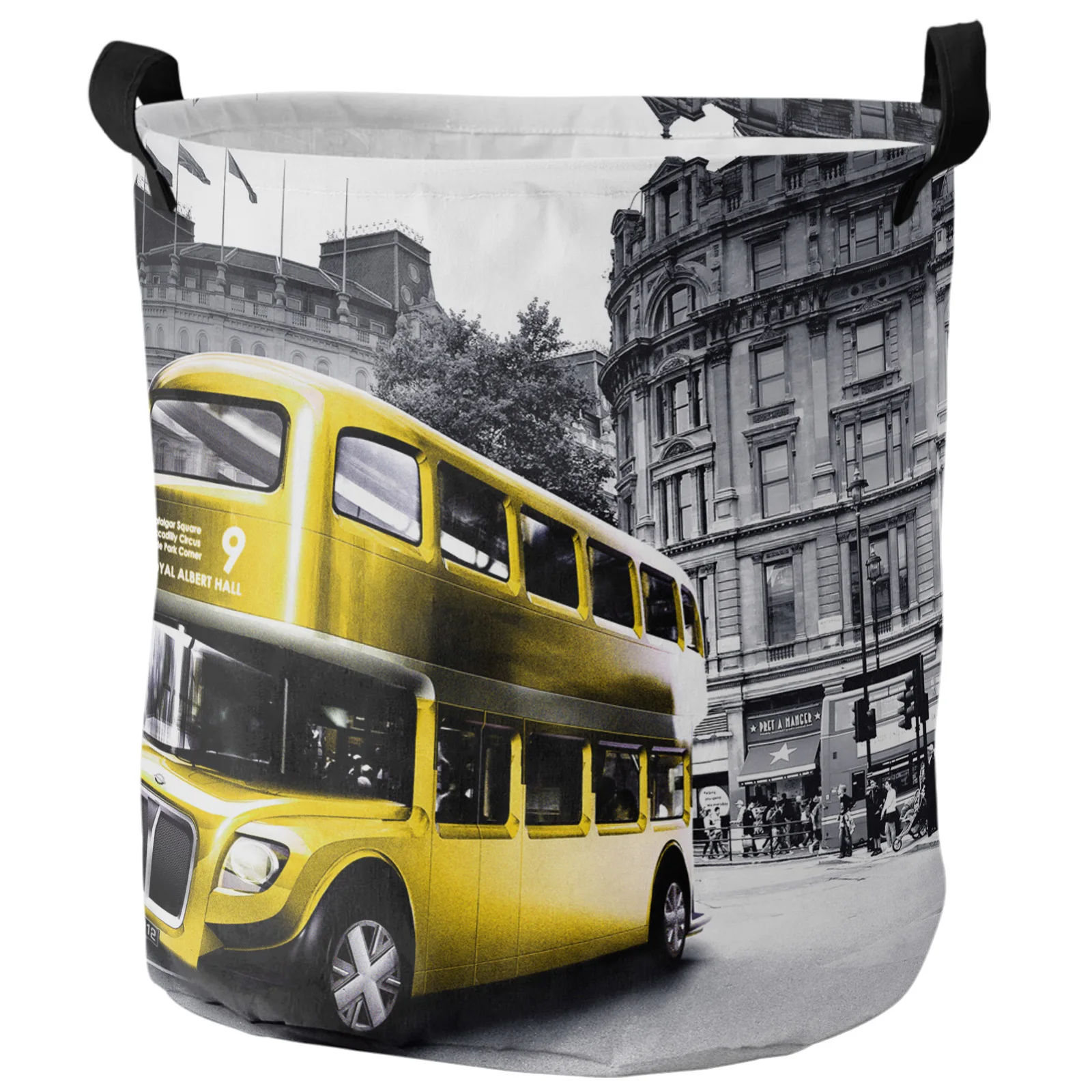 Yellow Bus London Street Scenery Vintage Dirty Laundry Basket Foldable Home Organizer Basket Clothing Kids Toy Storage Basket