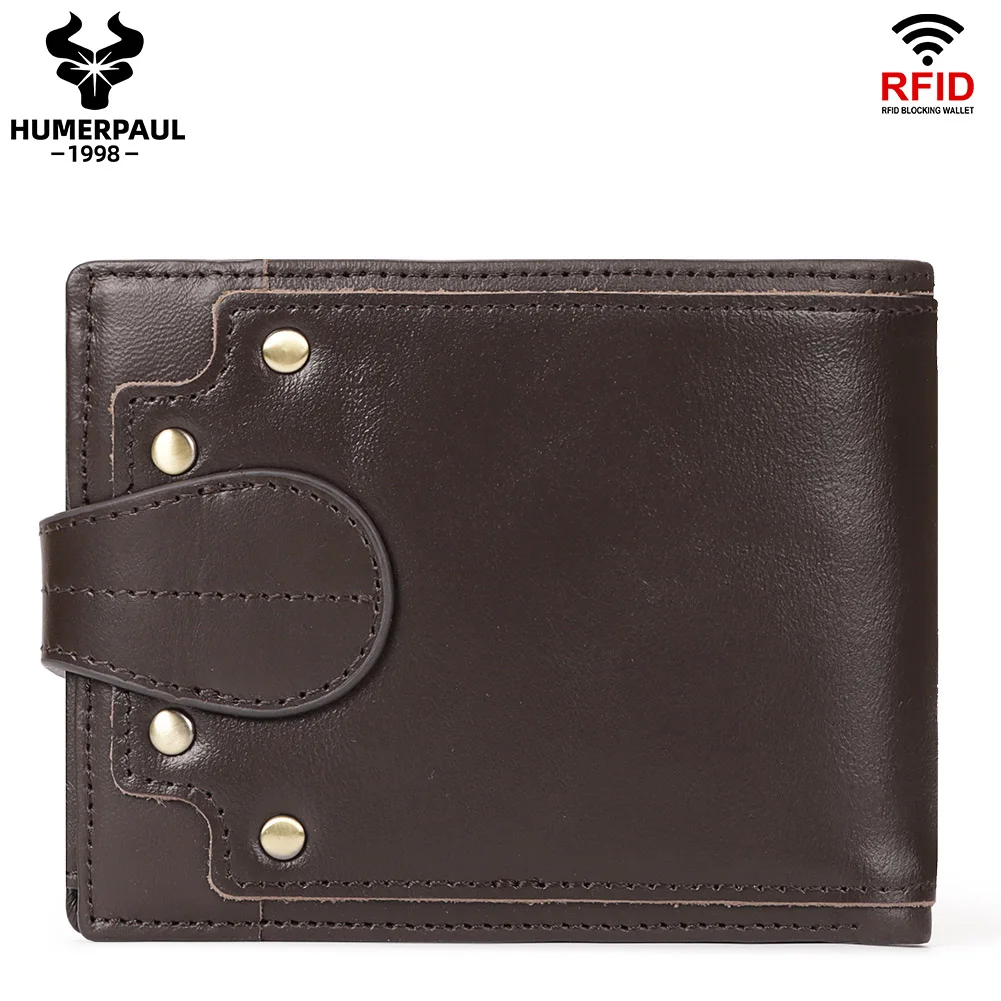 Men's three-fold cowhide leather made of large-capacity multi-card slot easy-to-carry short wallet