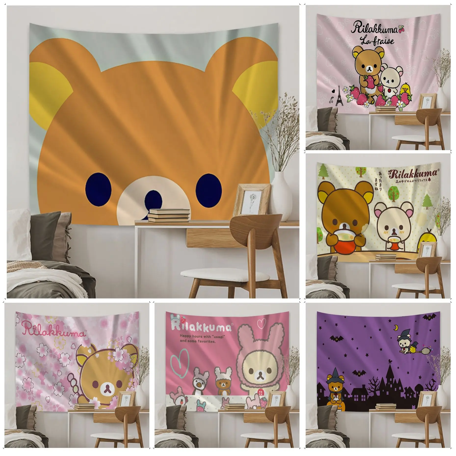 Tapeçaria japonesa Rilakkuma Wall Hanging, Anime Art Decor