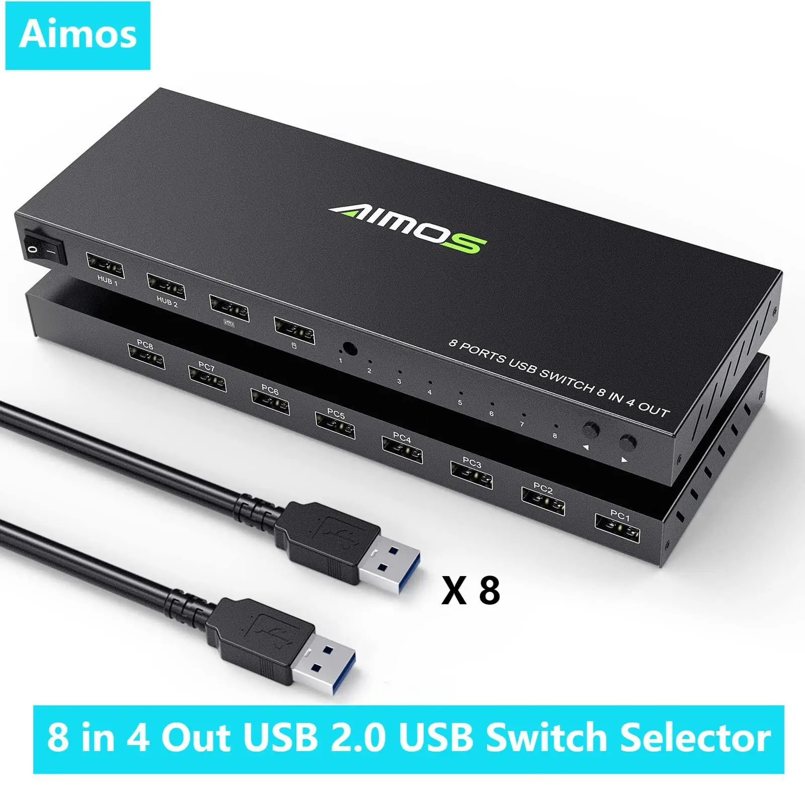 USB 2.0 USB Switch Selector,AIMOS 8 in 4 Out USB Printer Sharer Switcher for 8 PC Sharing 4 USB Devices Mouse Keyboard Scanner