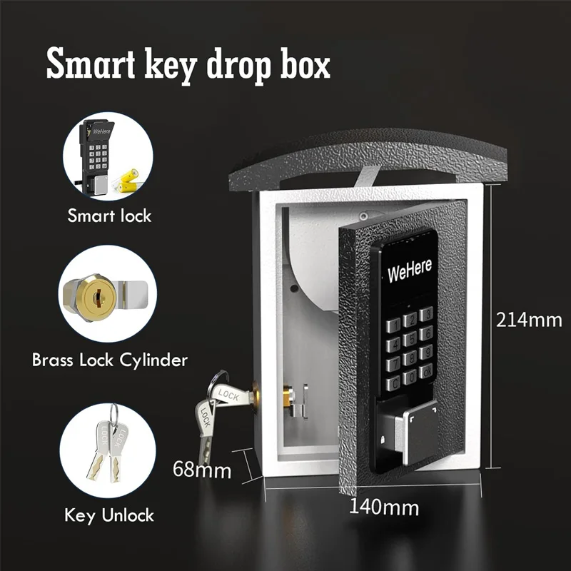 WeHere Key Safe Box Wall Mounted Suitable for House Keys Secure Storage OTP/APP/fixed Code Unlocking Outdoor Security Management