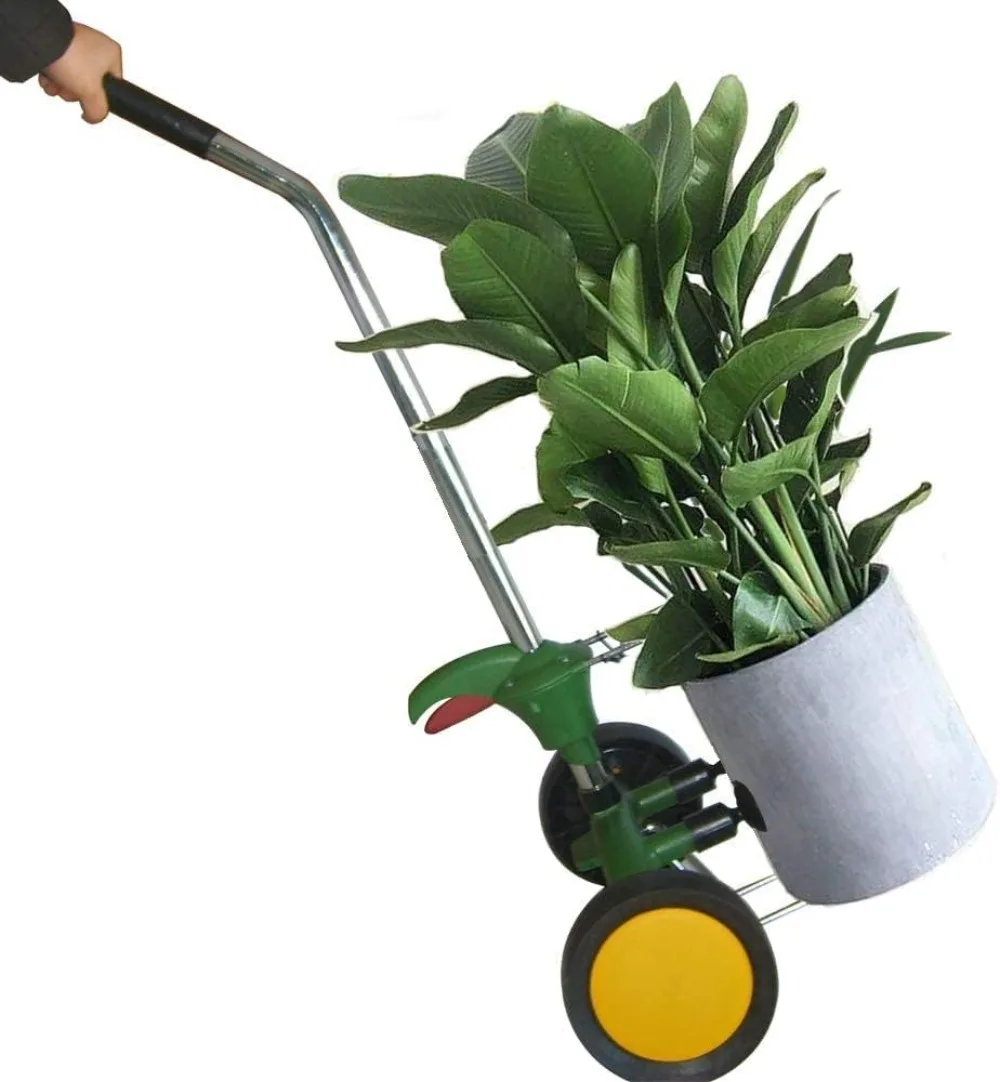 Carrello per piante in vaso con ruote piatte libere manico regolabile vaso da giardino Mover per fioriere in vaso rocce