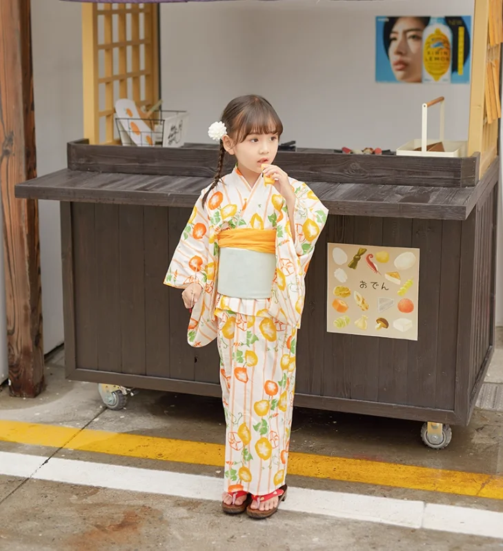 

Summer All Cotton Japanese Children's Kimono Yukata Girls' Dress Performance Dress