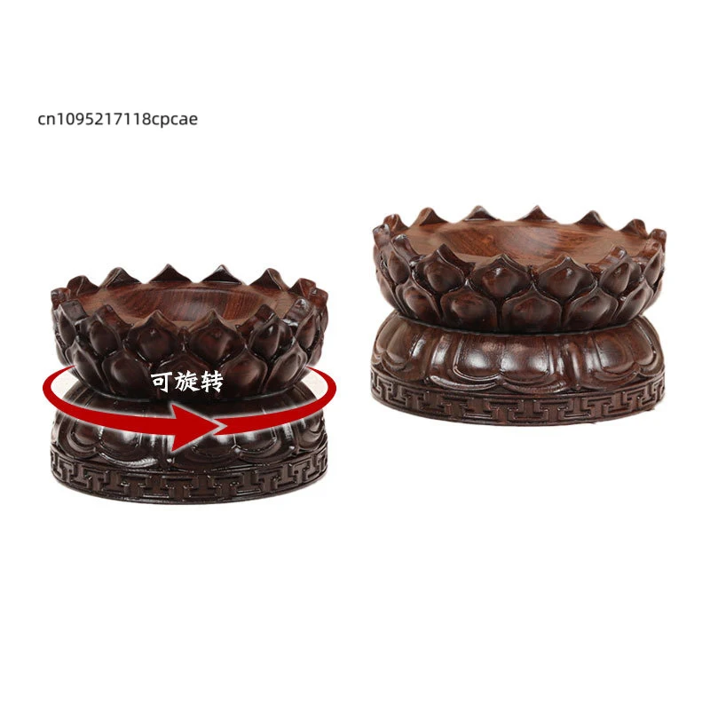 Spherical Recessed Display Stand Rotating Ebony Wood Lotus Base for Crystal Ball & Collectibles, Stone, Buddha Statue