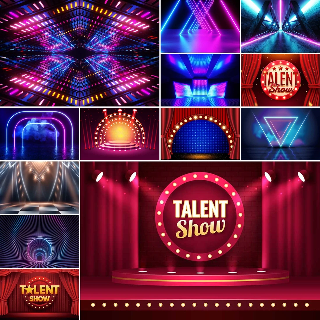 

MOON.QG Vintage Talent Show Stage Backdrop Lights Arch Curtains Photographic Background Portrait Baby Shower Photo Booth Studio