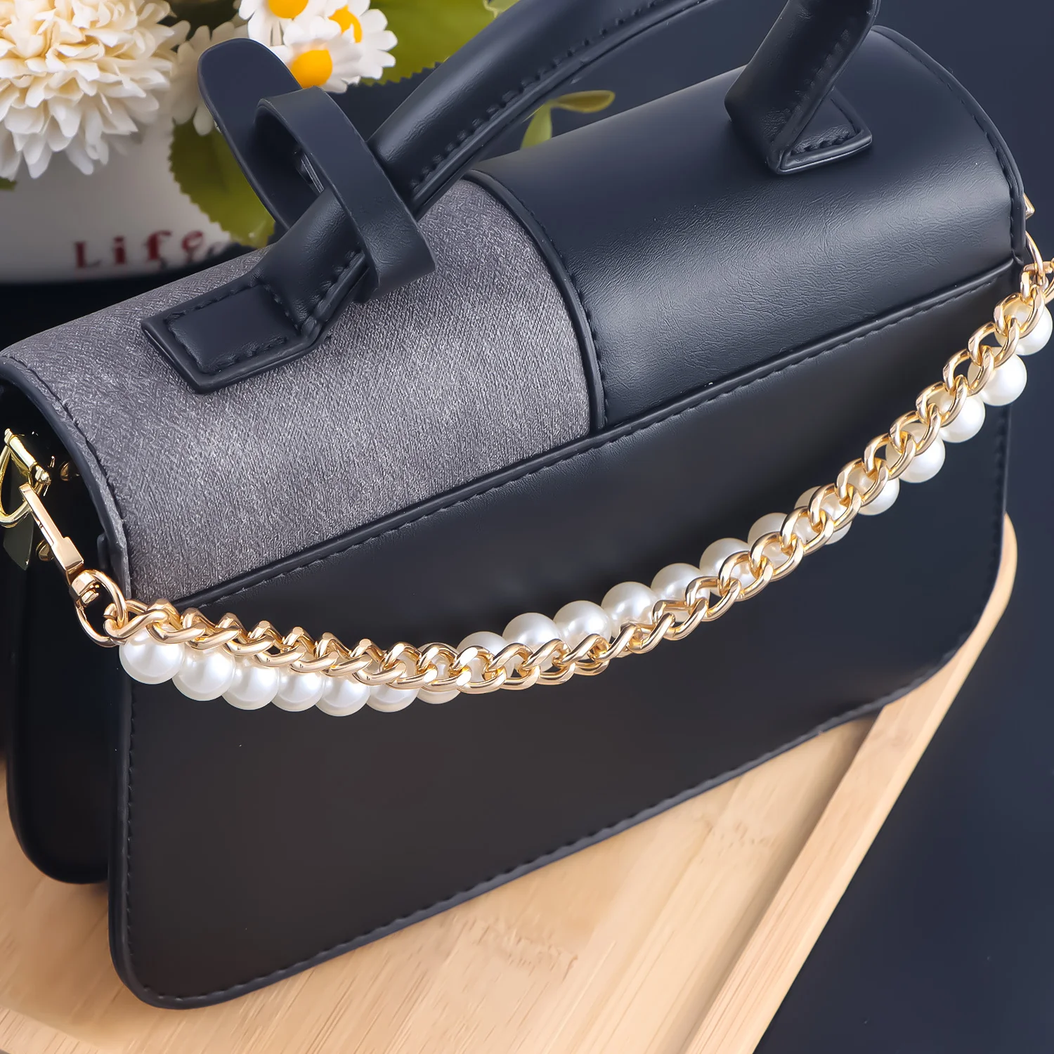 1Pcs Pearl Purse Chain Short Handle Replacement Bag Chain Strap Metal Shoulder Chain Handbag Chain Accessories for Purse Bags