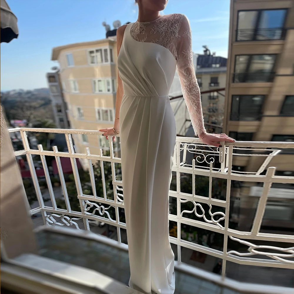 

Customized Lace Shoulder Evening Dresses 2026 Patchwork Pleated Party Dress Elegant Long Formal Prom Party Gowns Women Bespoke