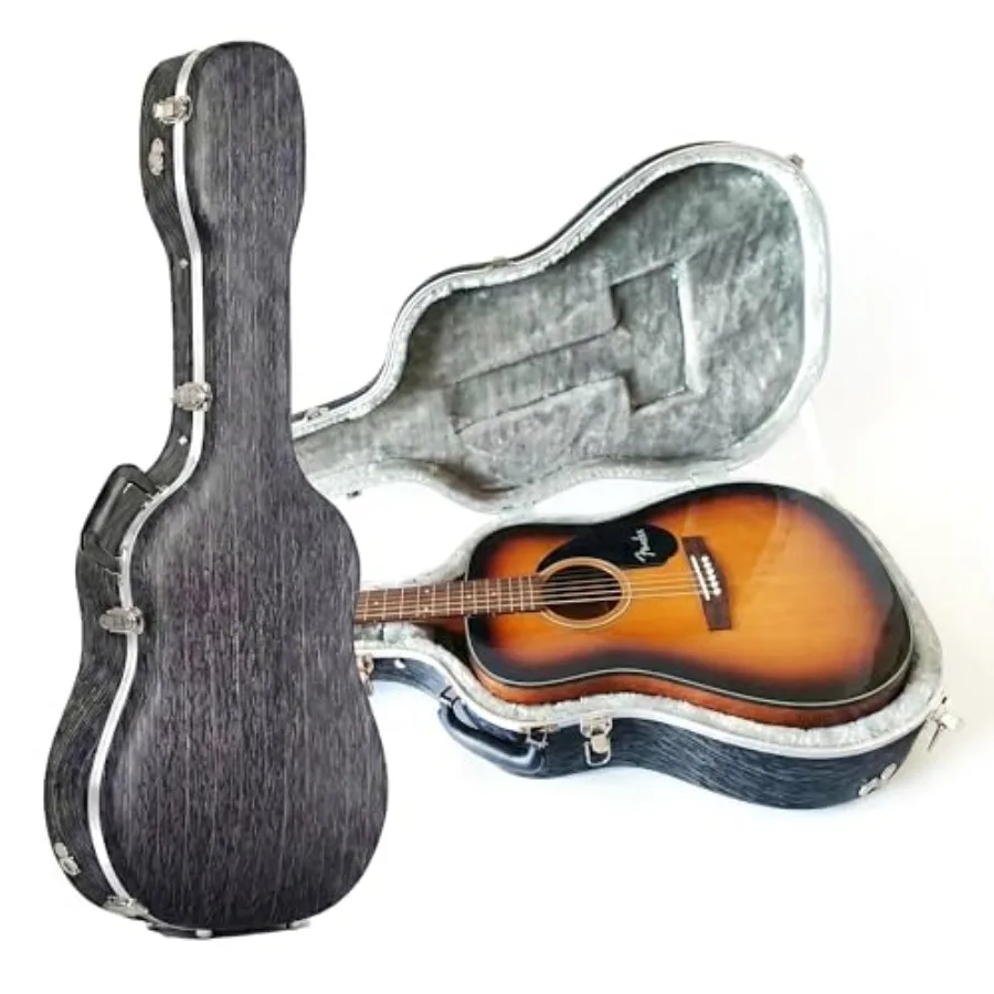 Estuche de lujo para guitarra acústica Dreadnought, para uso en escenario y estudio, carcasa de plástico ABS negro resistente, esquinas reforzadas, interior de felpa.