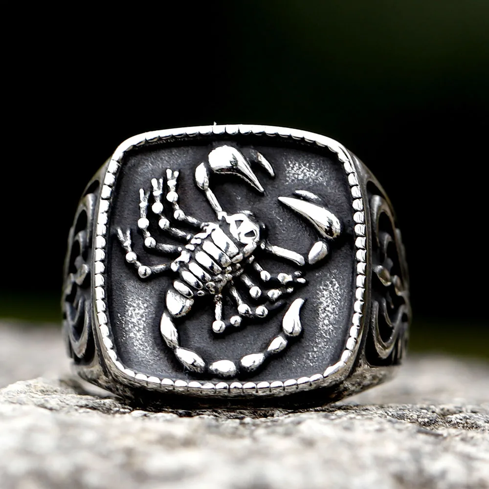 2023 New Fashion Stainless Steel Ring scorpion 3D Round Detailed antler animal Men\'s Ring for teen Jewely free shipping