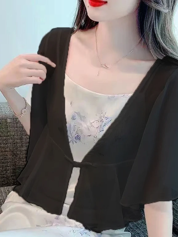 

Korean Style Ice Silk Women's Summer New Arrival Sun Protection Cardigan Short Outerwear Jacket V-Neck Long Sleeve Slim Fit