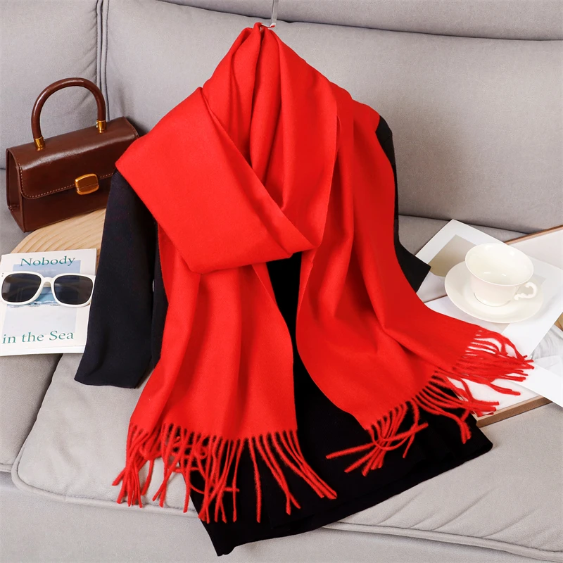 Fashion Solid Color 2025 Women Scarf Winter Hijabs Tessale Tassels Long Lady Shawls Cashmere Like Pashmina Hijabs Scarves Wraps