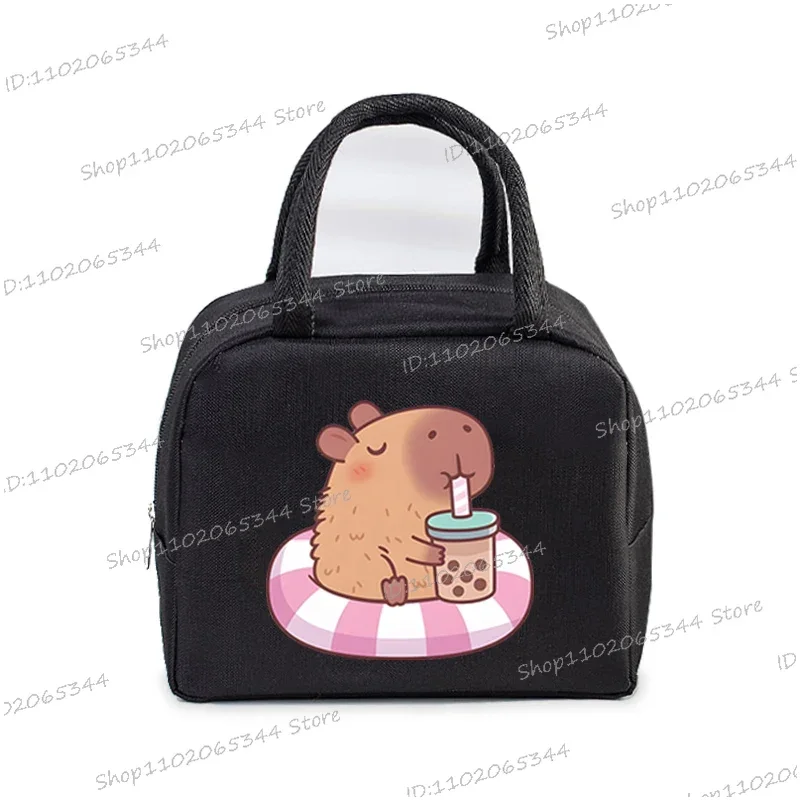 Capybara Bobo Tea Print Insulated Lunch Bags Women Kids Cartoon Thermal Lunch Tote Bags Picnic Food Preservation Lunch Box Bag