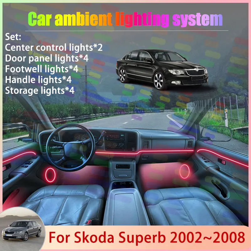 

Для Skoda Superb MK2 B6 3T 2009 ~ 2015 2010 2011 2/18 в 1 автомобильный атмосферный светильник RGB абажур ансамбль стример атмосферный набор