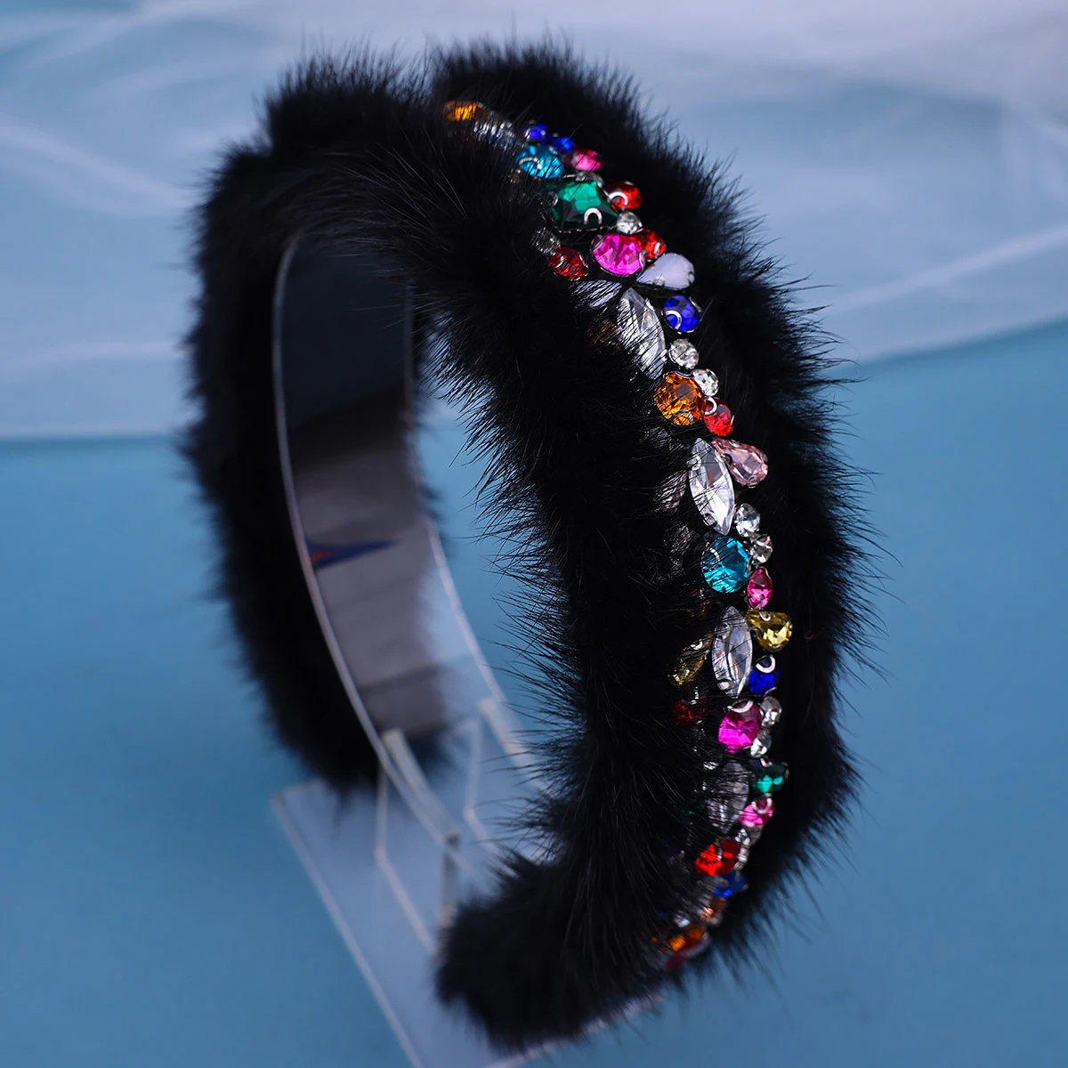 New Baroque Rhinestone Mink Fleece Headband Hairbands For Women Crystal Rhinestone Hairband Headband Girls Hair Accessories