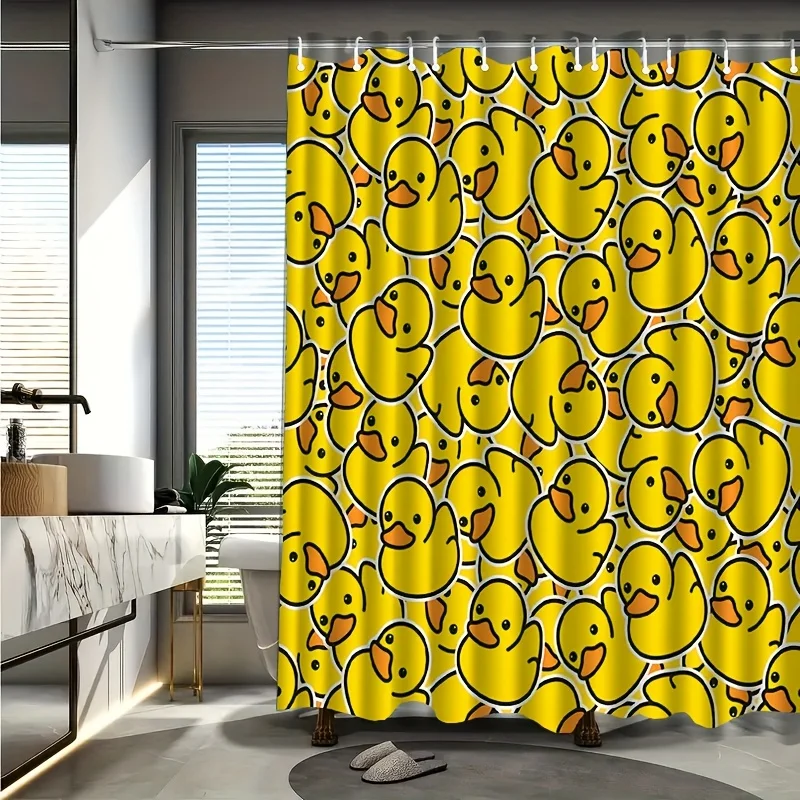 Easy Yellow Duck Pattern Shower Curtain with Hook, Washable Shower Curtain, Bathroom Partition, Bathroom Additions, Home Decor 2