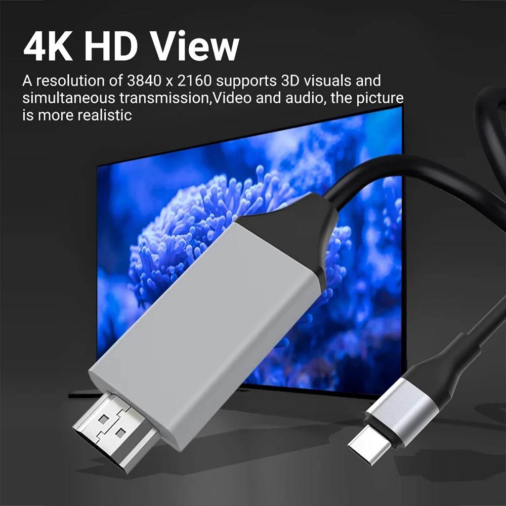 Thunderbolt3-Convertisseur d'affichage UHD Type-C vers 4K pour Macbook, ISub Pro, Dnomebook vers HDTV, moniteur, budgétaire, câble USB C HD, 2m