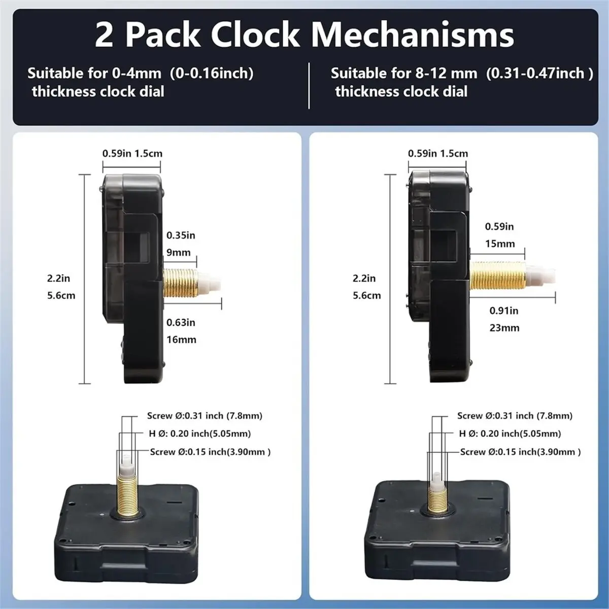 2PCS Quartz Clock Mechanism Replacement Kit, 5 Pairs Clock Hands(16/23mm) for DIY Clock Repair Craft Projects