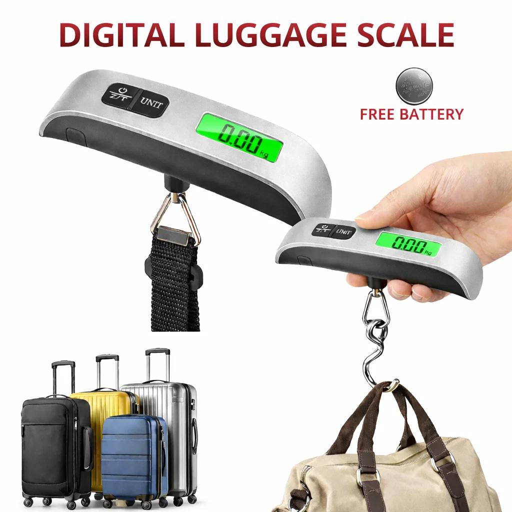 Báscula Digital portátil de 110lb/50kg, pantalla LCD, báscula electrónica con gancho, maleta colgante para equipaje, herramienta de equilibrio de peso para equipaje de viaje
