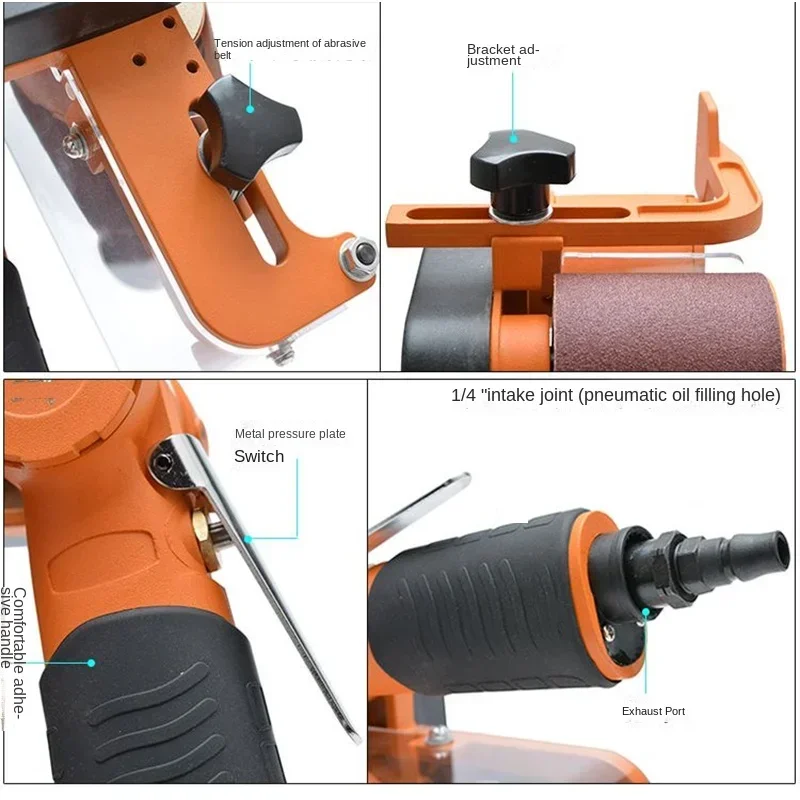 Pneumatic Belt Sanding Machine 60*260Mm Ring Belt Sanding Machine Abrasive Belt Polishing Wire Drawing Stainless Steel Metal