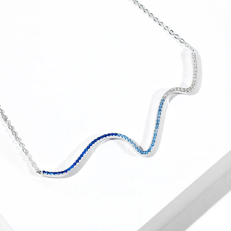 925 Sterling Silver 5A Zircon Wavy Ribbon Chokers Necklace For Women Geometric Curve Minimalism Sparkling Necklaces 2023 New