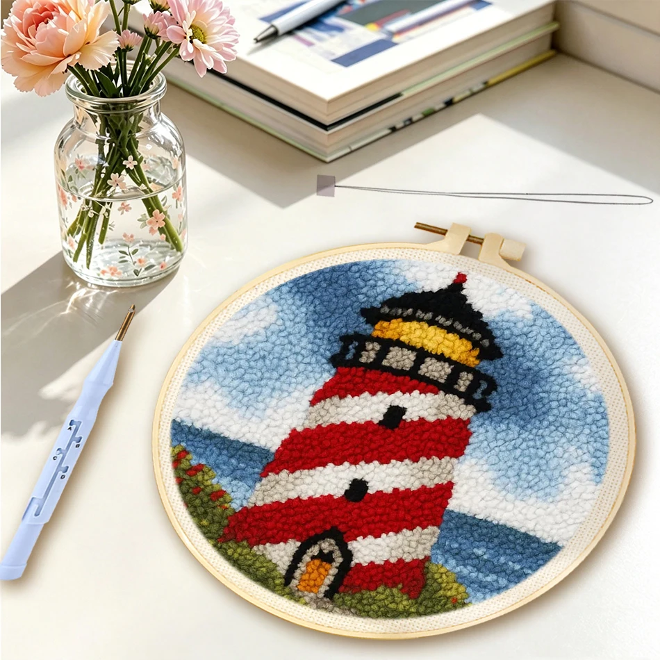 

Punch Needle Embroidery Kits For Adults lighthouse DIY Craft Yarns Embroidery Set for Beginner Cross Stitch Home Painting Decor
