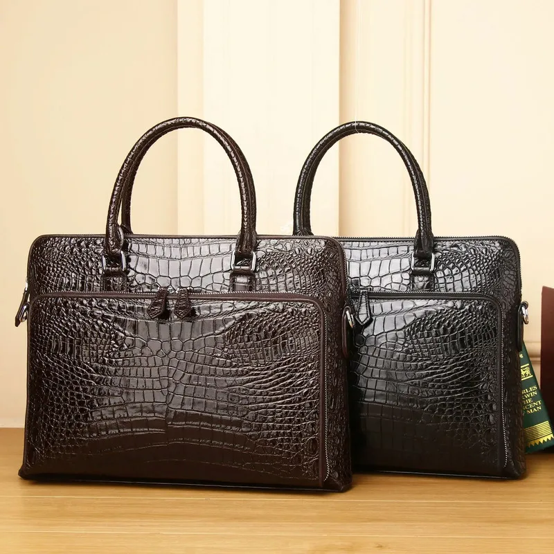 New Style Crocodile Belly Handbag Genuine Messenger Bag Leather Men Busines Briefcase Cowhide Single Shoulder Diagonal Cross Bag