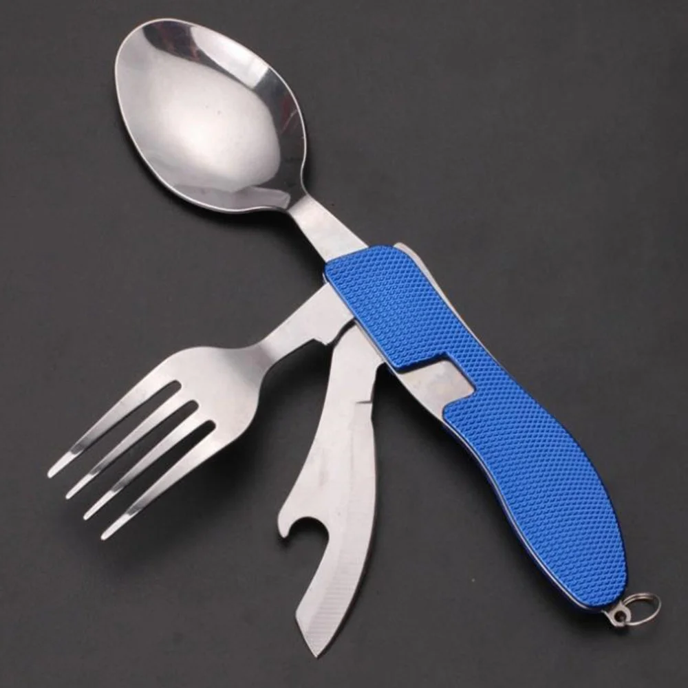 100 Pcs Camping Tableware Stainless Steel Fork Spoon Knives In One Camping Multi-function Folding Fork Knife Free Shipping