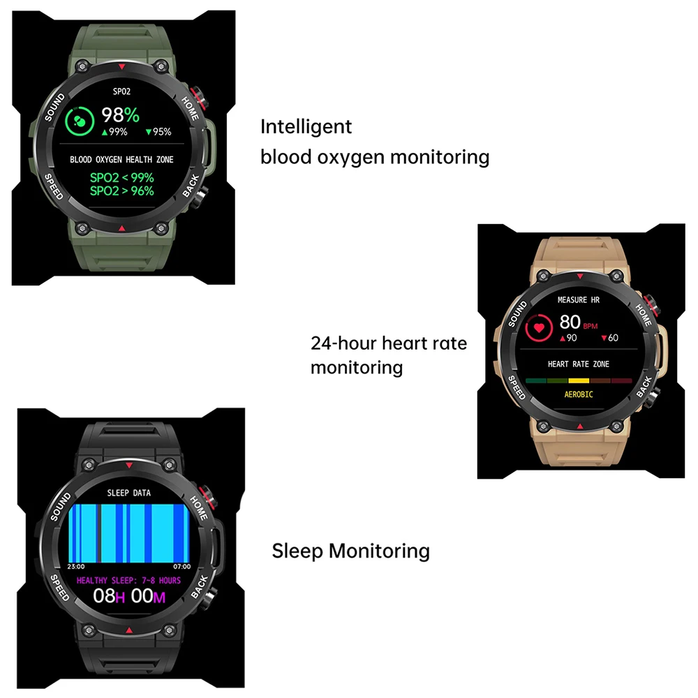Smart Watches Men Sports 400mAH Sleep Heart Rate Monitor Clock Waterproof Blue Tooth Call Smartwatch Women Music Voice Assistant