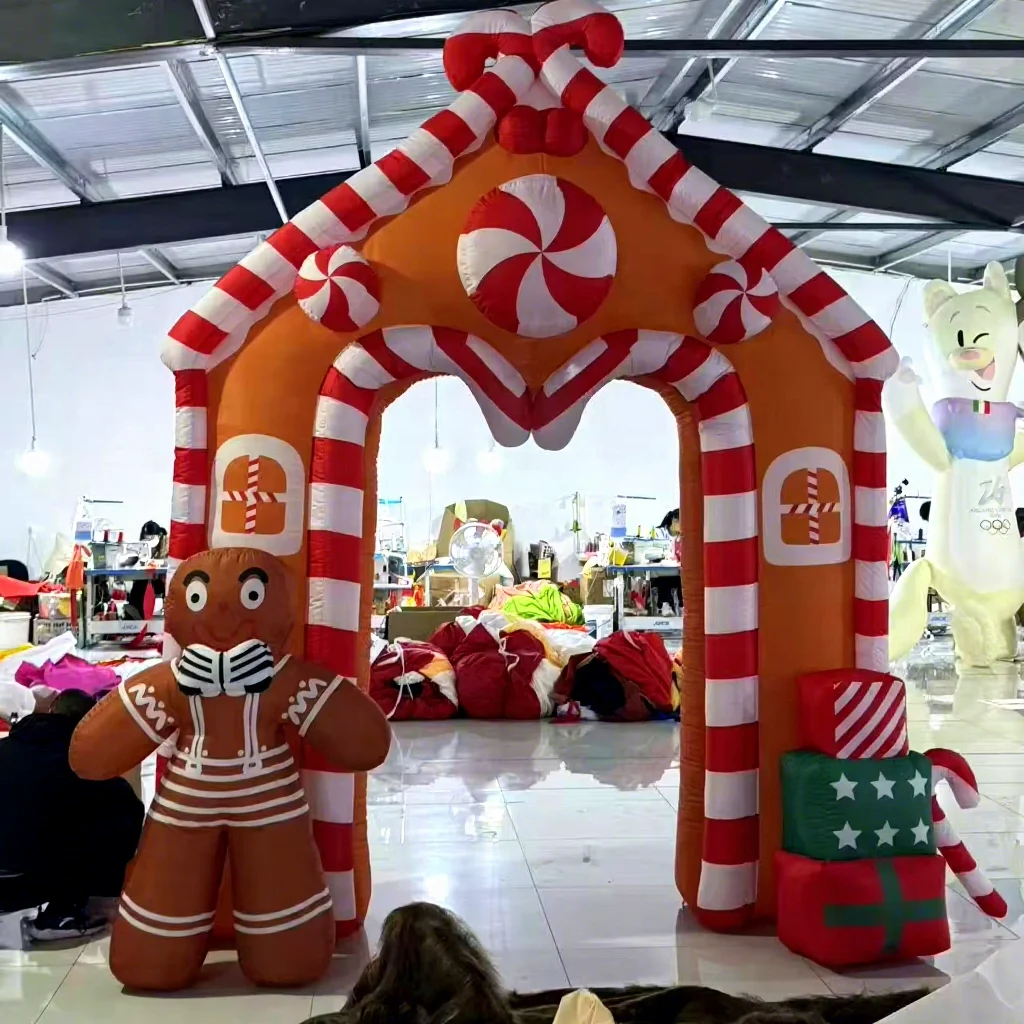 

Gingerbread Man LED Lights Inflatable Archway Balloon Candy Canes Child-Friendly Christmas Decorations Archway
