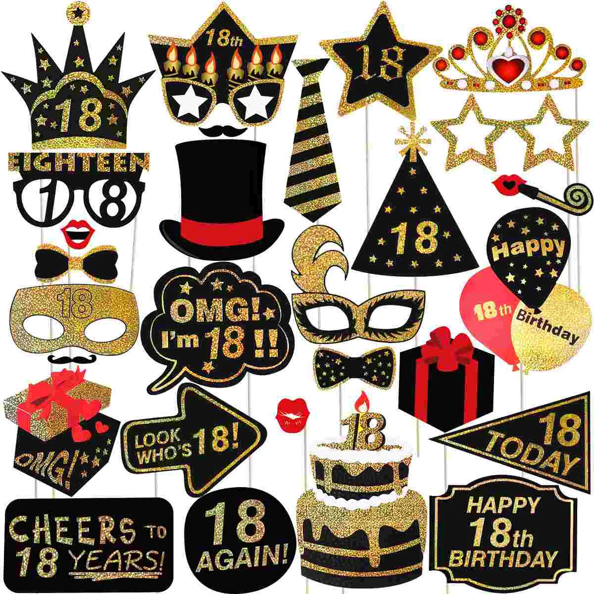 

18th Birthday Photo Props Funny Party Accessories Decoration Glitter Booth Favors Supplies Gifts